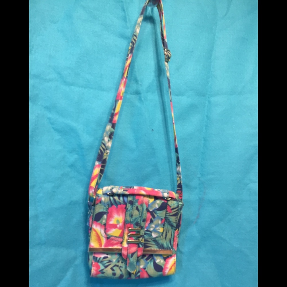 Rampage’s Tropical Floral Designed Canvas Cross, Pink, Green, Yellow